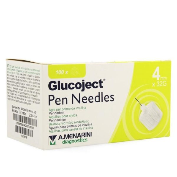 Glucoject Pen Needles 4mm 32G Βελόνες Πένας Ινσουλίνης 100τμχ