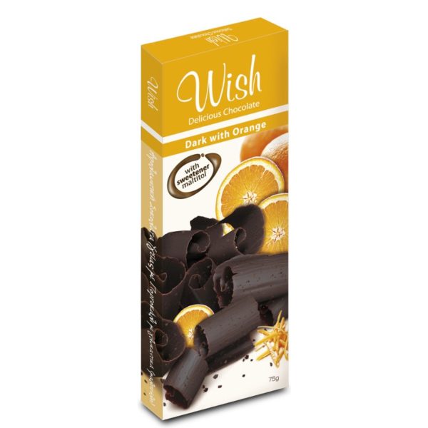 Wish Σοκολάτα Υγείας Με Πορτοκάλι Χωρίς Προσθήκη Ζάχαρης 75gr