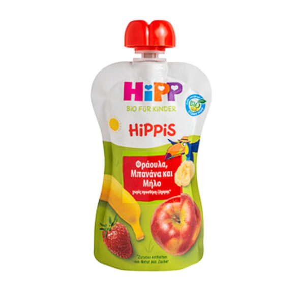 Hipp Hippis Βιολογικός Φρουτοπολτός Φράουλα, Μπανάνα και Μήλο 100 g